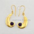 Vermeil Gold último diseño Bisel Earrings Joyería hecha a mano Gemstone Bezel pendiente en joyería de plata Fabricante